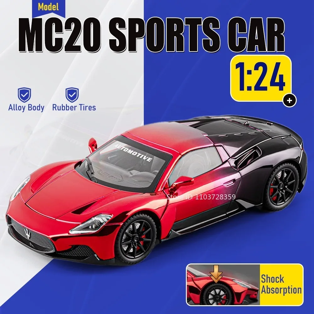 

1:24 Scale MC20 Sports Car Model Toys Alloy Diecast Doors Opened Shock Absorption Pull Back Sound Light Supercar Models for Kids