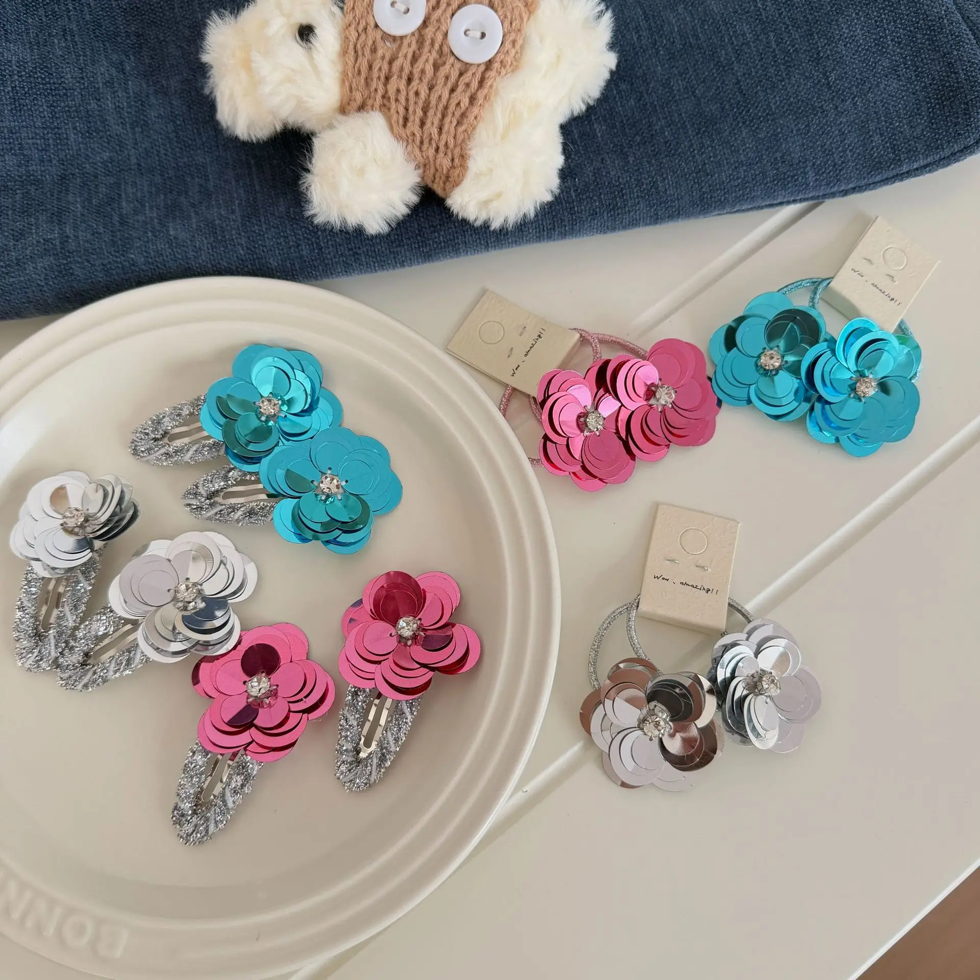 

Hair Clips Sequin Flower Rhinestone Shiny Side Ponytail Holder for Girls Vacation Versatile Soft Durable Premium Rose Gold
