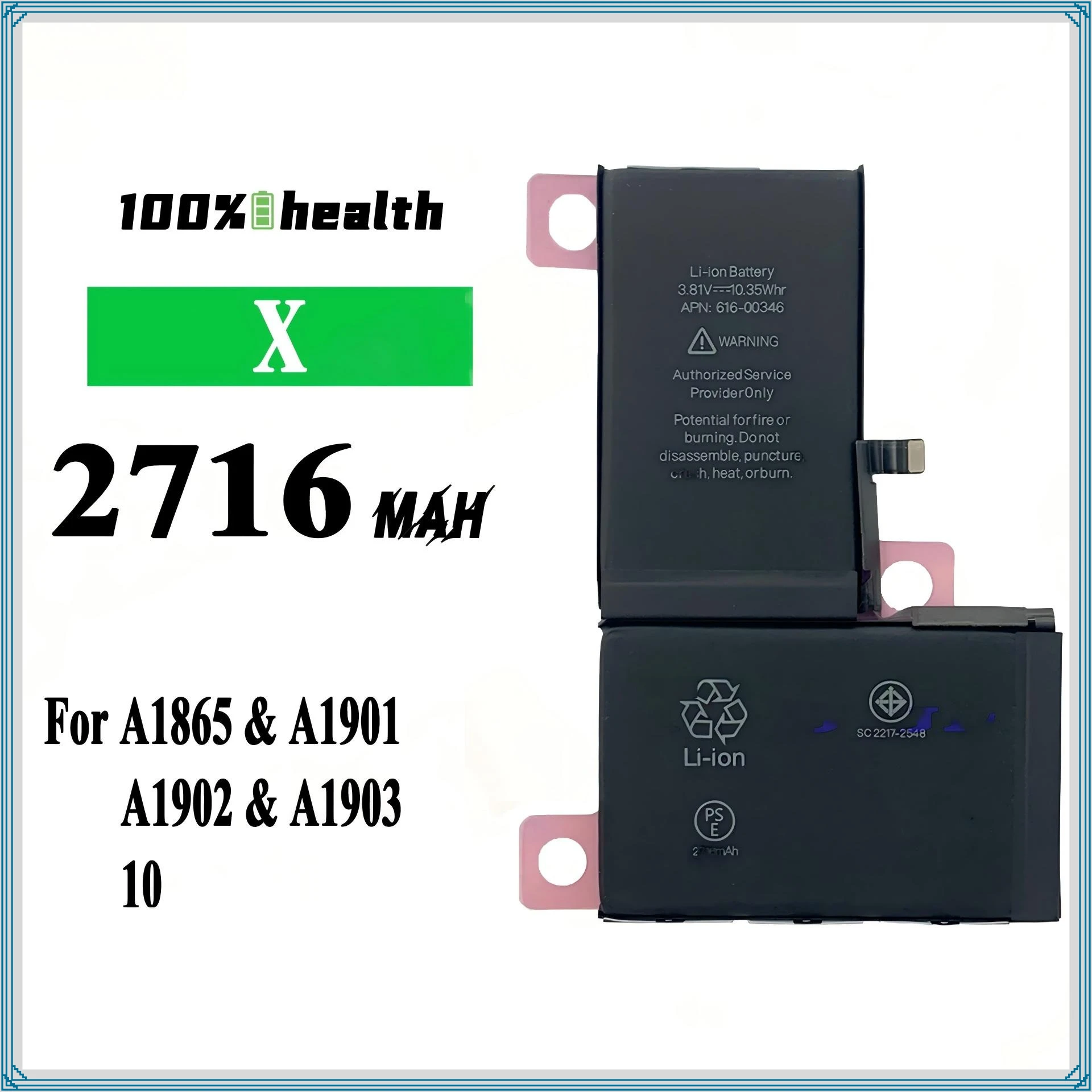 

Phone Batteries 2716mah 3.8V for IphoneX Apple A1865 A1901 A1902 A1903 Battery