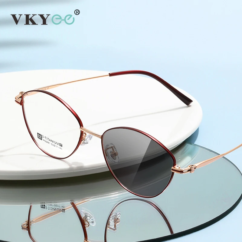 

VKYEE Simple Retro Cat's Eye Fashion Design Ladies Photochromic Anti-Blue Light Reading Glasses Customizable Prescription 90291