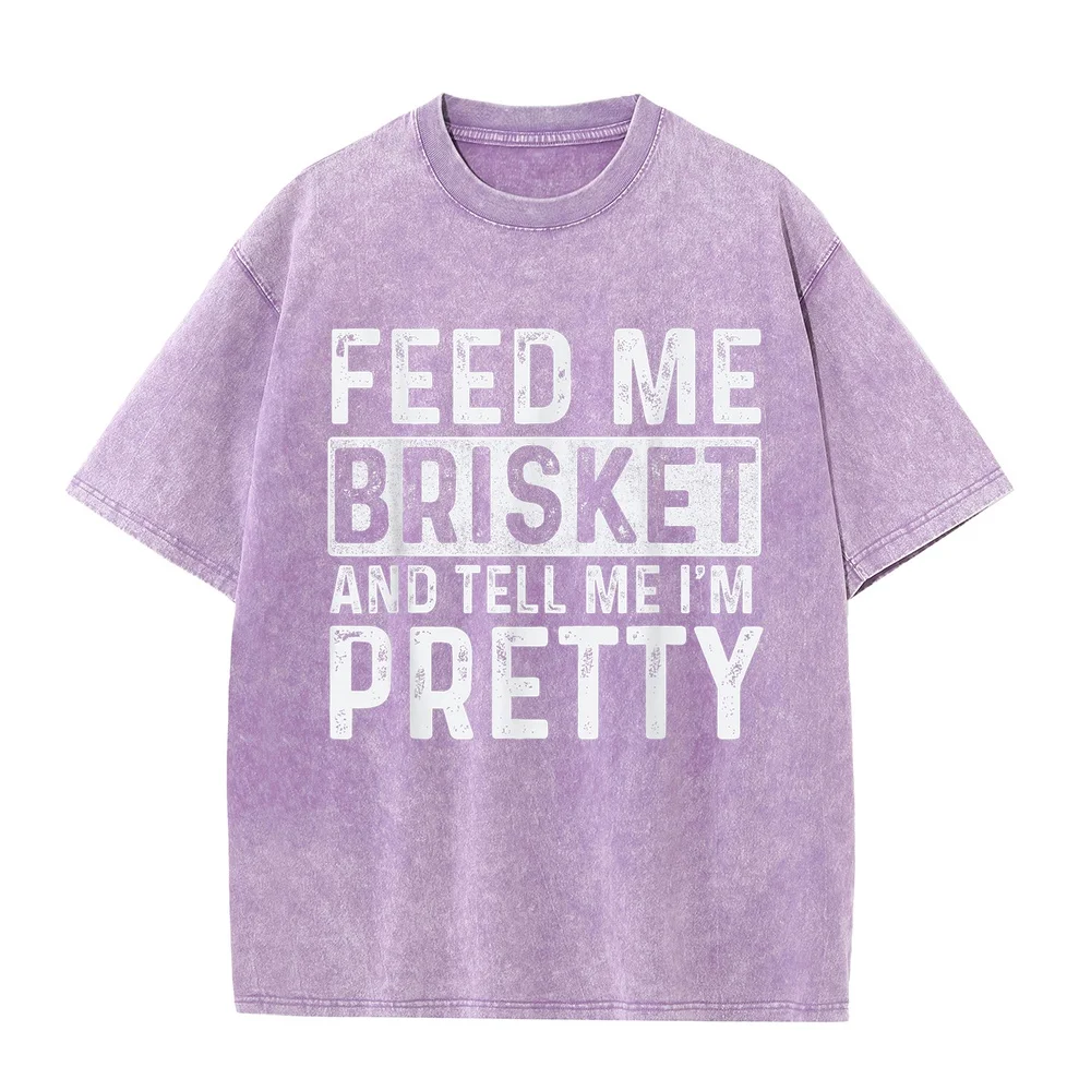 T-Shirt Men's Feed Me Brisket Pitmaster BBQ Lover Smoker Grilling Funny Tops Printed Tee Shirt Casual Men Short Sleeve Clothing