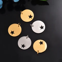 Wholesale 10pcs/lot Gold Steel Color Round Star Charms Stainless Steel Pendants for DIY Jewelry Making