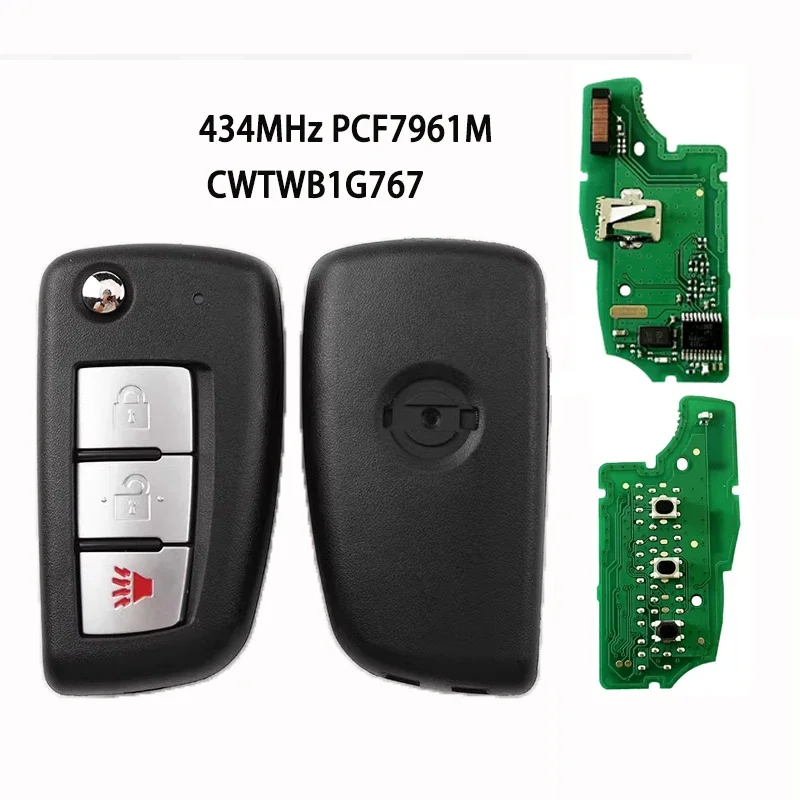 3 przyciski 433MHz 4A PCF7952E Flip Remote Key dla Nissan Qashqai J11 Pulsar C13 Juke F15 X-Trail T32 Micra CWTWB1G767