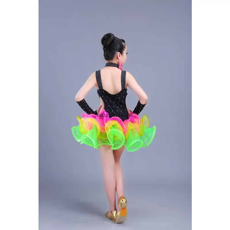 Children Jazz Latin Dance wear Costumes Girls Sequined Ballroom Dancing dress Kids salsa Latin dance Outfits Performance