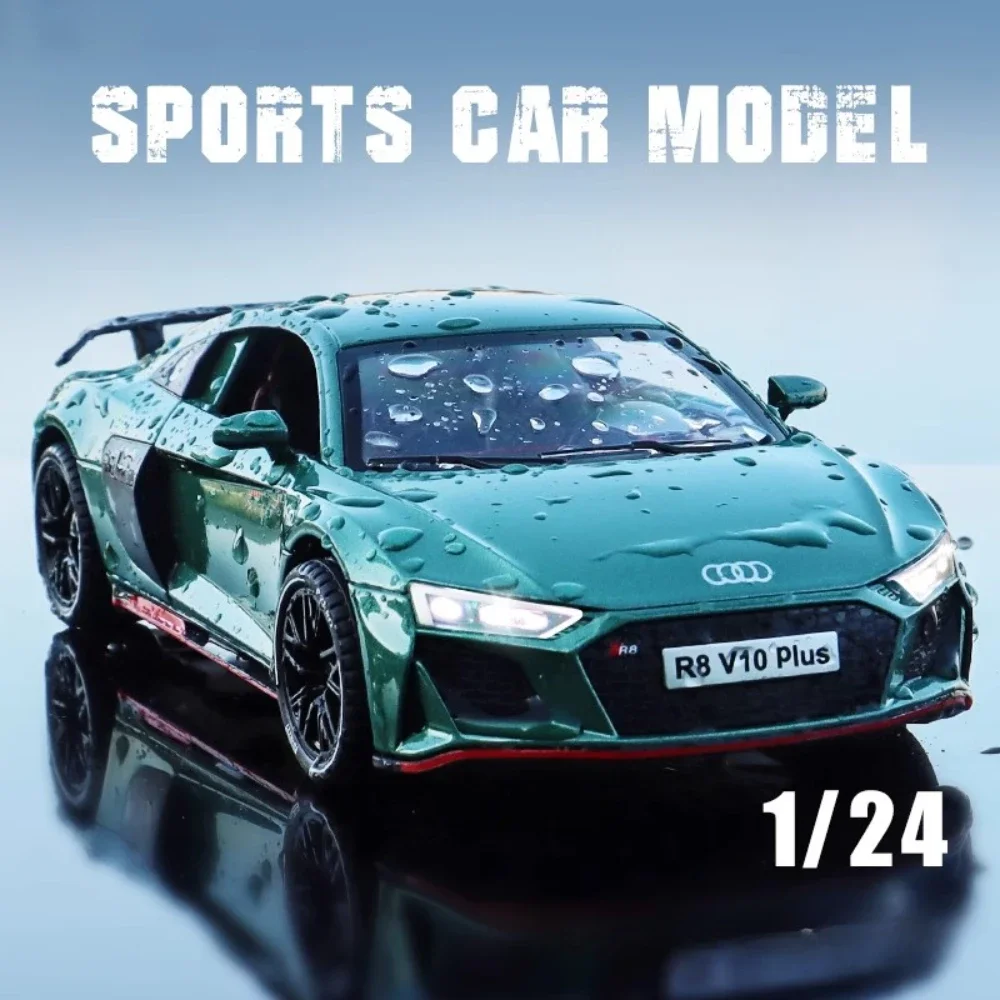 1:24 AUDI R8 V10 Plus Car Model Toy Diecast Metal High Simulation Sound Light Sports Cars Models Collection Kids Toys Gifts