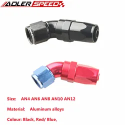 AN4 AN6 AN8 AN10 AN12 45 Degree Aluminum Full Flow Swivel Fitting Hose End Black,Red/Blue
