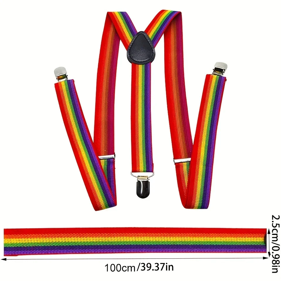 حمالات قوس قزح للرجال - تصميم نابض بالحياة مع مرونة قابلة للتعديل و3 مشابك آمنة - بنطلون متين للياقة البدنية #5