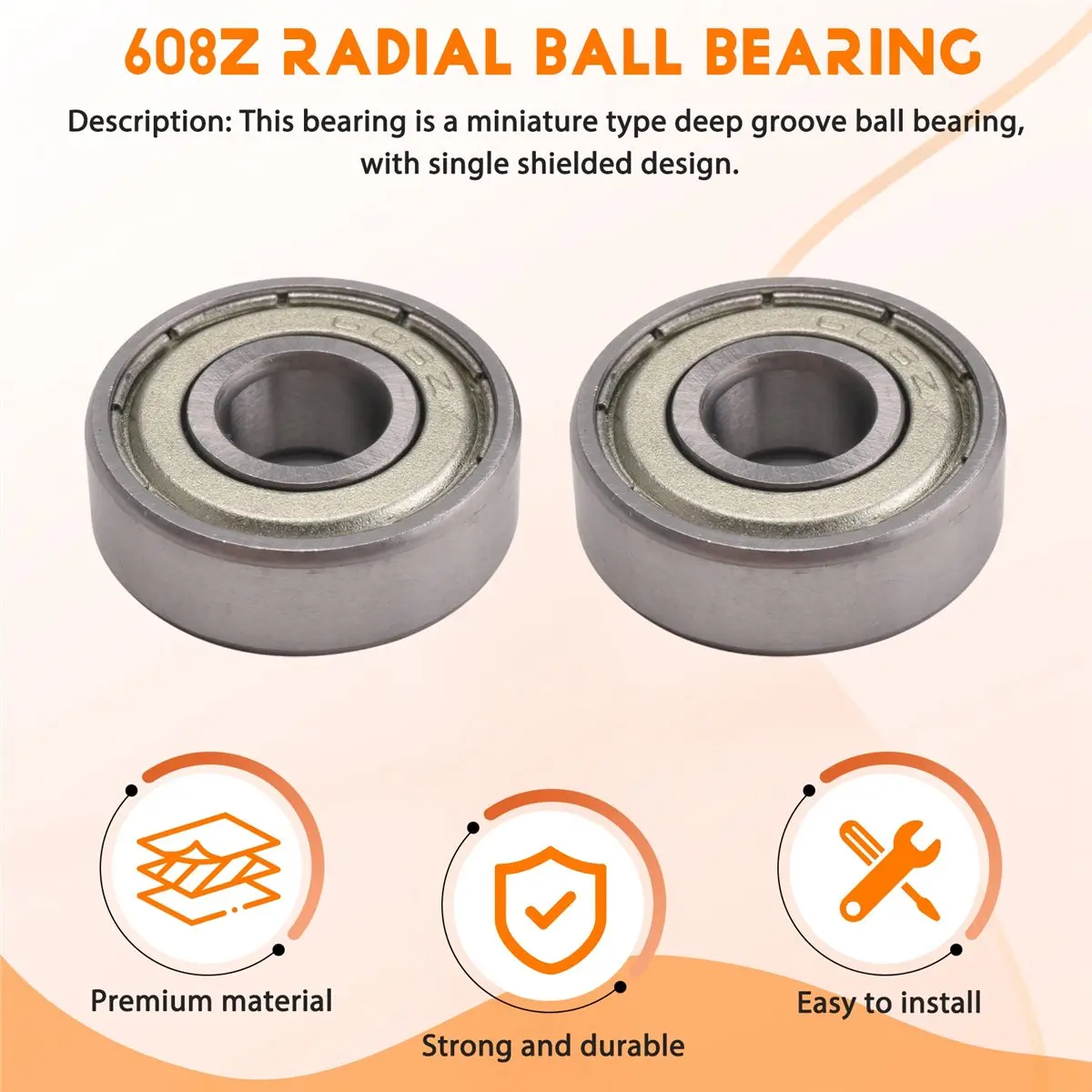 & AT27  2 Pcs Single Shielded 608Z Miniature Deep Groove Ball Bearings