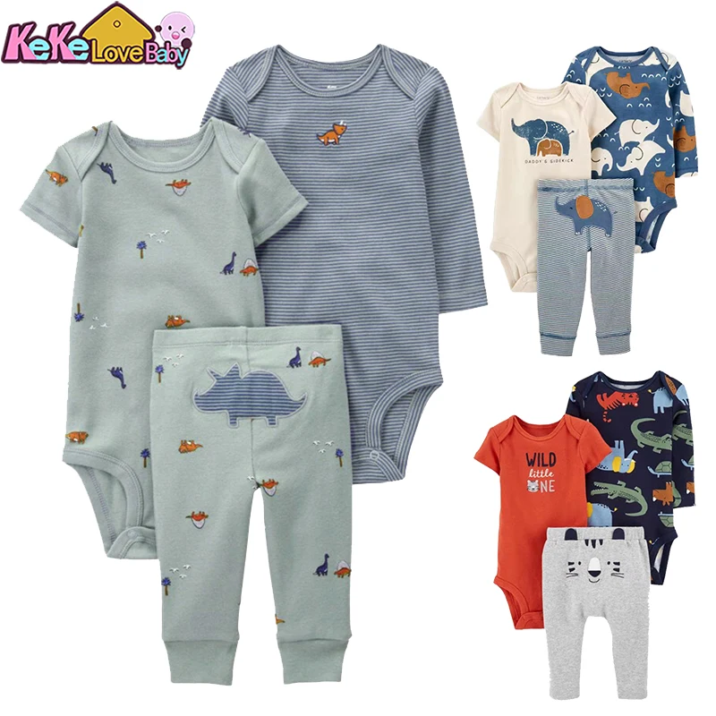 Autumn Spring Baby Boys Clothes Sets 100% Cotton Cartoon Kids Outfit Bodysuit Top And Bottom 3Pcs Animals Children Clothing Suit