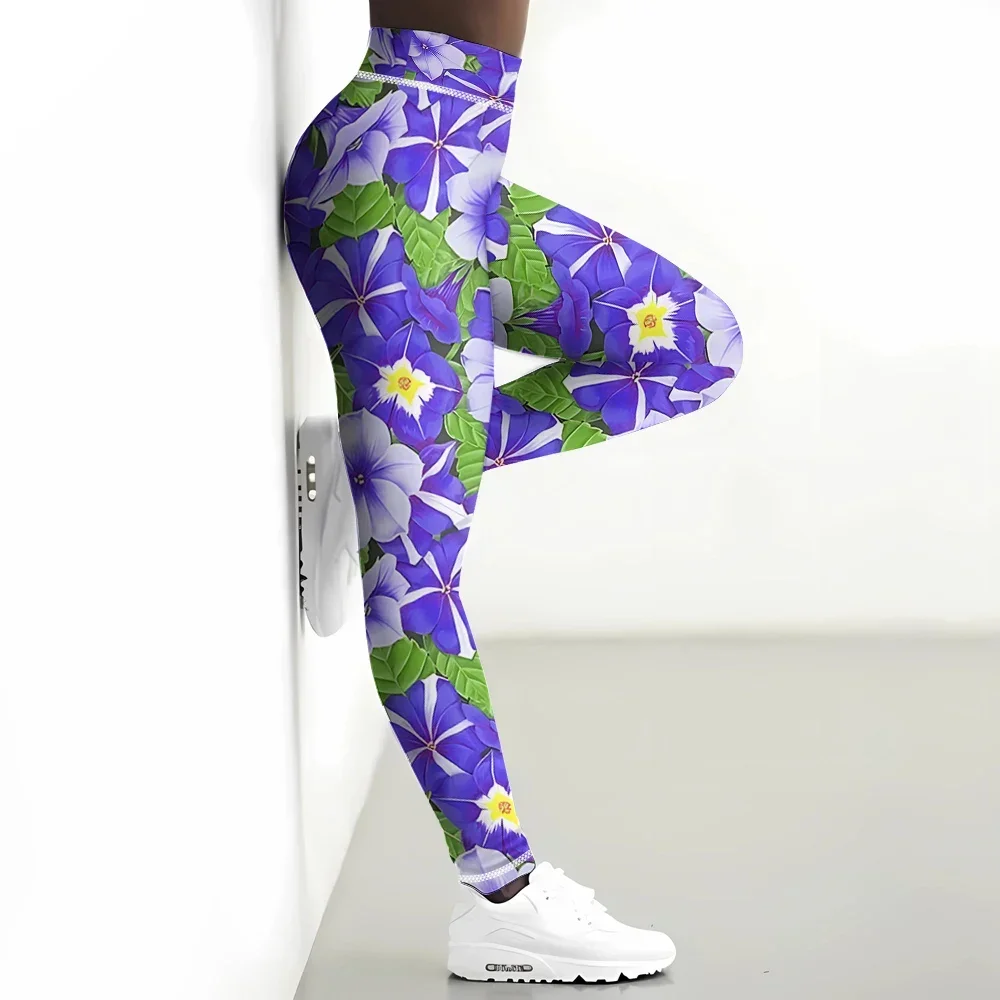 Pretty Floral Women Yoga Pants Purple Trumpet Flower 3D Printed Fitness Skinny Pants Womens Clothing Leggings Mujer Gym