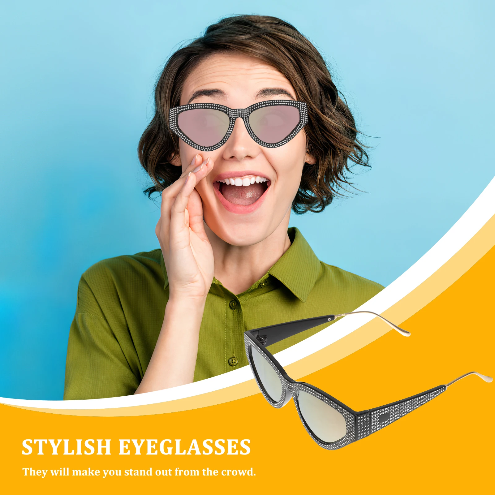 

1 Pair Metal Frame Sunglasses Uv Protection Rhinestone Lightweight Fashion Eyewear For Women Retro Beach Eyeglasses