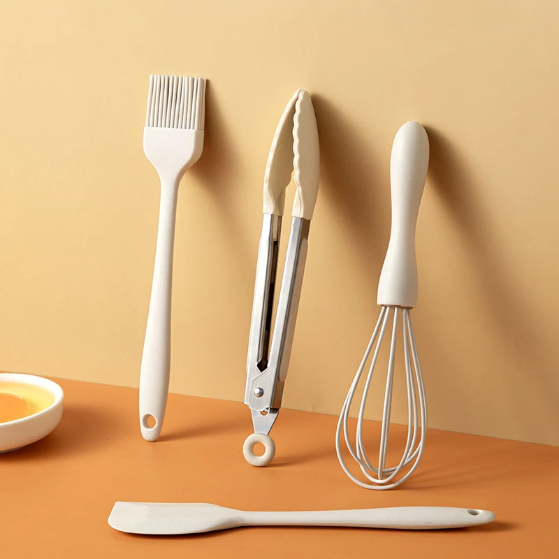 Food Grade Egg Beater Mini Food Clip Silicone Mini Baking Tool 4-piece Set Mini Baking Scraper Oil Brush Cooking Tool Set