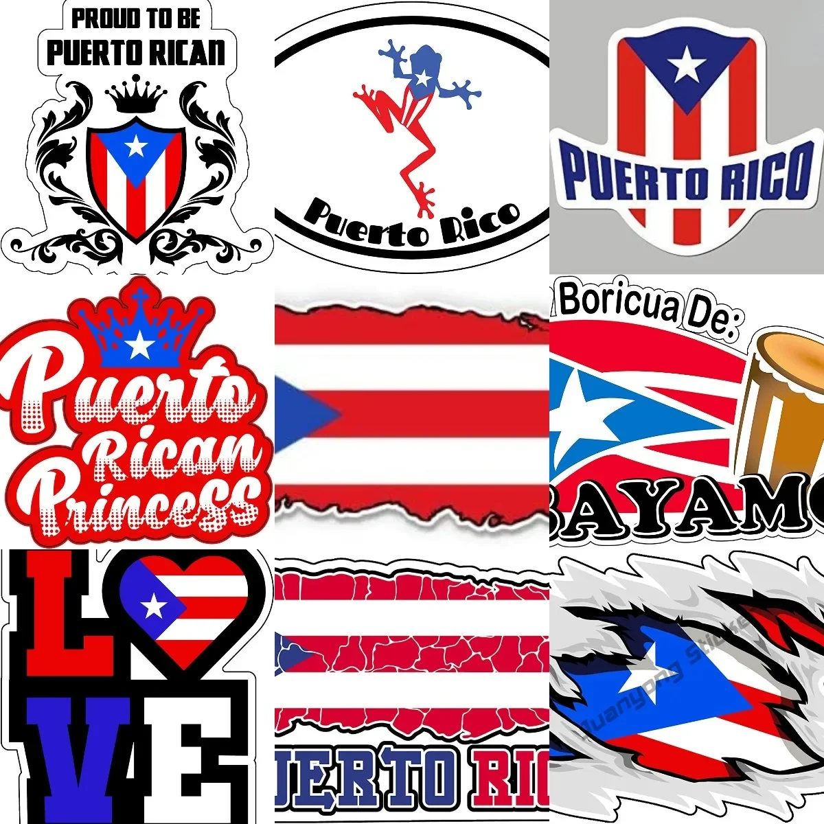 

Puerto Rico PR Flag Emblem Creative PVC Waterproof Stickers for Decorate Car Van Wall Room Fridge Table Motorcycle Off-road