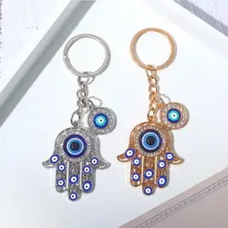 Hamsa Hand Fatima Blue Turkish Evil Eye Enamel Charm Keychain Lucky Colorful Devil Eye Keyring Earphone Case Bag Key Accessories