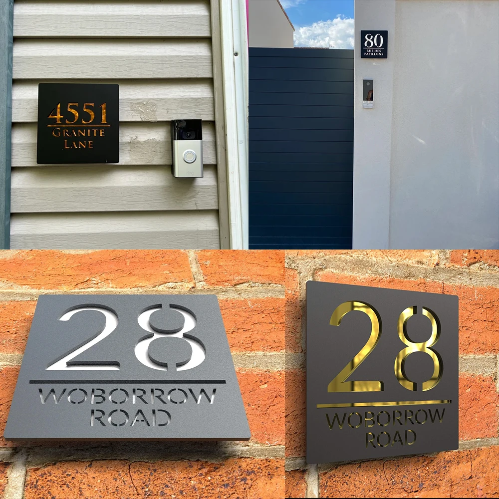 Custom Square Door Sign Acrylic Floating House Number Personalized Address Plaque Street Family Name Plates Gold Sliver Mirror image 6
