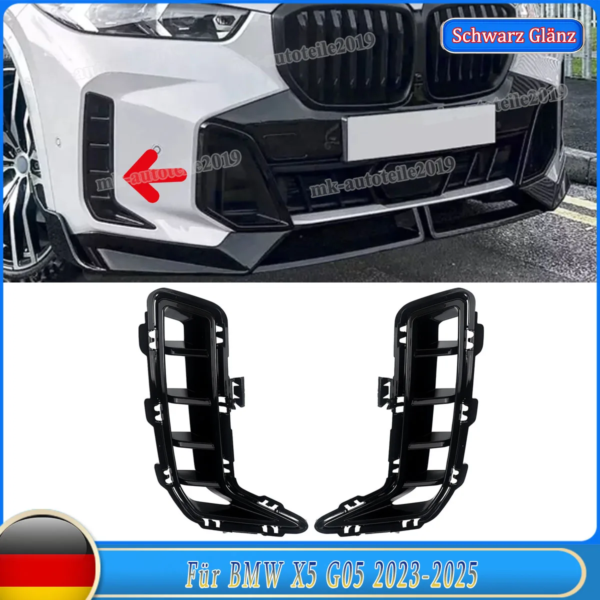 Front Bumper Side Fog Light Grille for BMW G05 X5 M Sport 2023-2025 Lower Grille Fog Lamp Grill Cover Blende Aircurtain Links