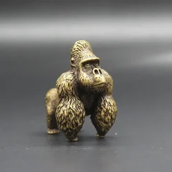 Chinese Classical Brass Gorilla Statue Antique Study Desktop Ornament Table Tea Pet Solid Pure Copper Animal Figurine Decoration
