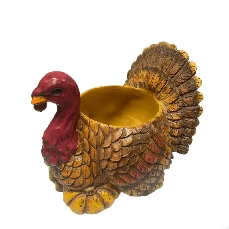 Decorative Resin Turkey Vessel with Raised Plumage Texture for Dried Flower Arrangements and Unfilled Thanksgiving Table Y5GB