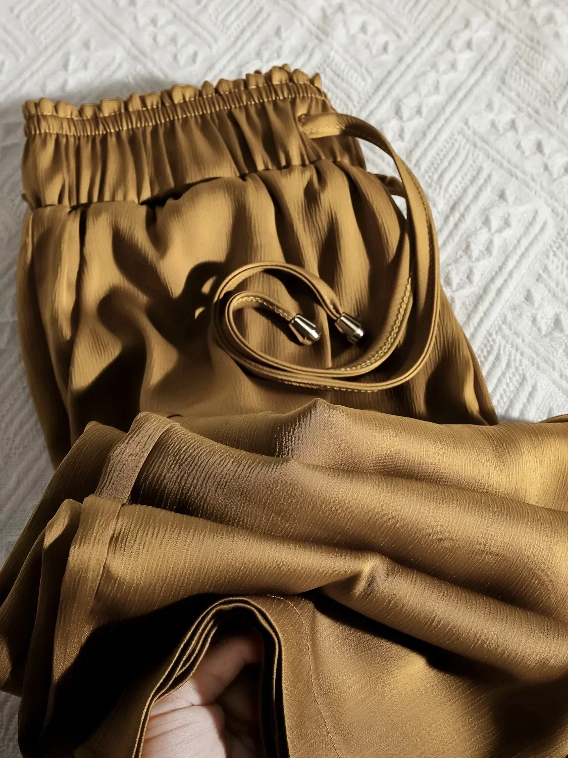 

High Quality Wide Leg Pants Women Vintage Drawstring High Waist Satin Silk Pants Woman Casual Loose Straight Trousers
