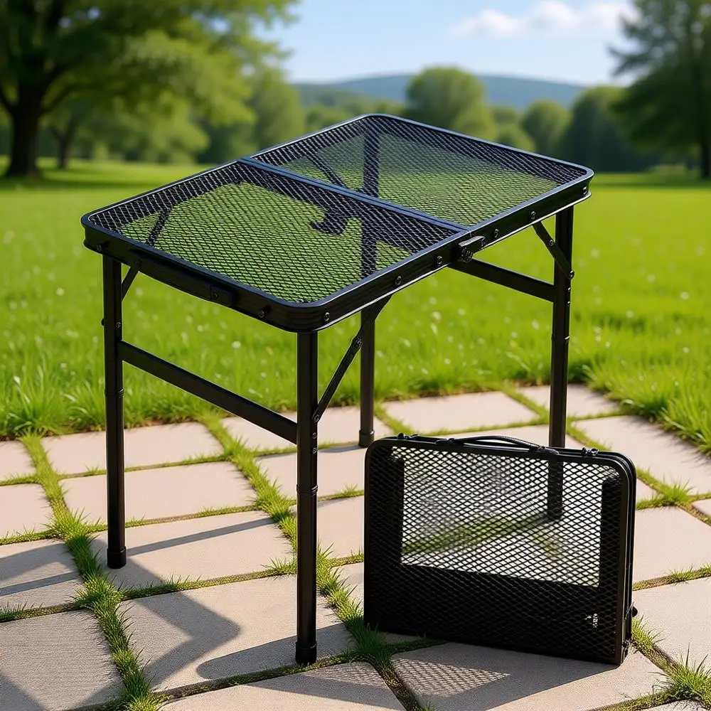 

Портативный складной стол из металлической сетки с ручкой для переноски, регулируемой высотой, размером 23,6x15,8 дюймов, весом 4 фунта, грузоподъемностью 66 фунтов.