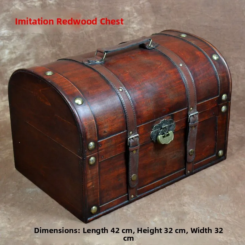 Antique Style Lockable Wooden Chest Redwood Simulation Treasure Box Classical Mystery Room Investigation Props Storage Box
