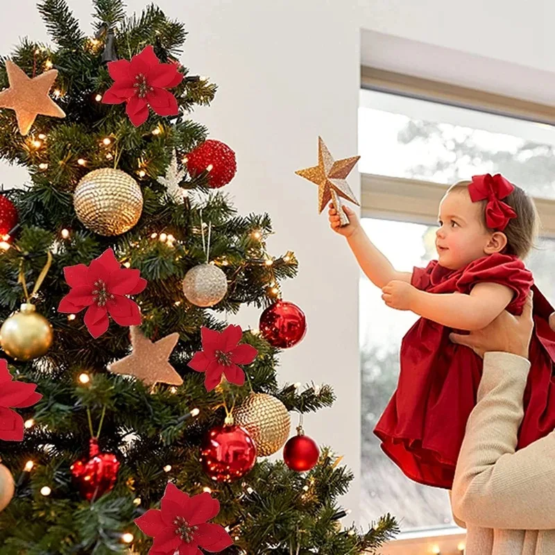 10 Stücke Künstliche Blumen Weihnachtsdekoration 13 CM Weihnachtsbaum Anhänger Ornamente für Home Room Decor Navidad Neujahr 2025 Girlande – Detail 5