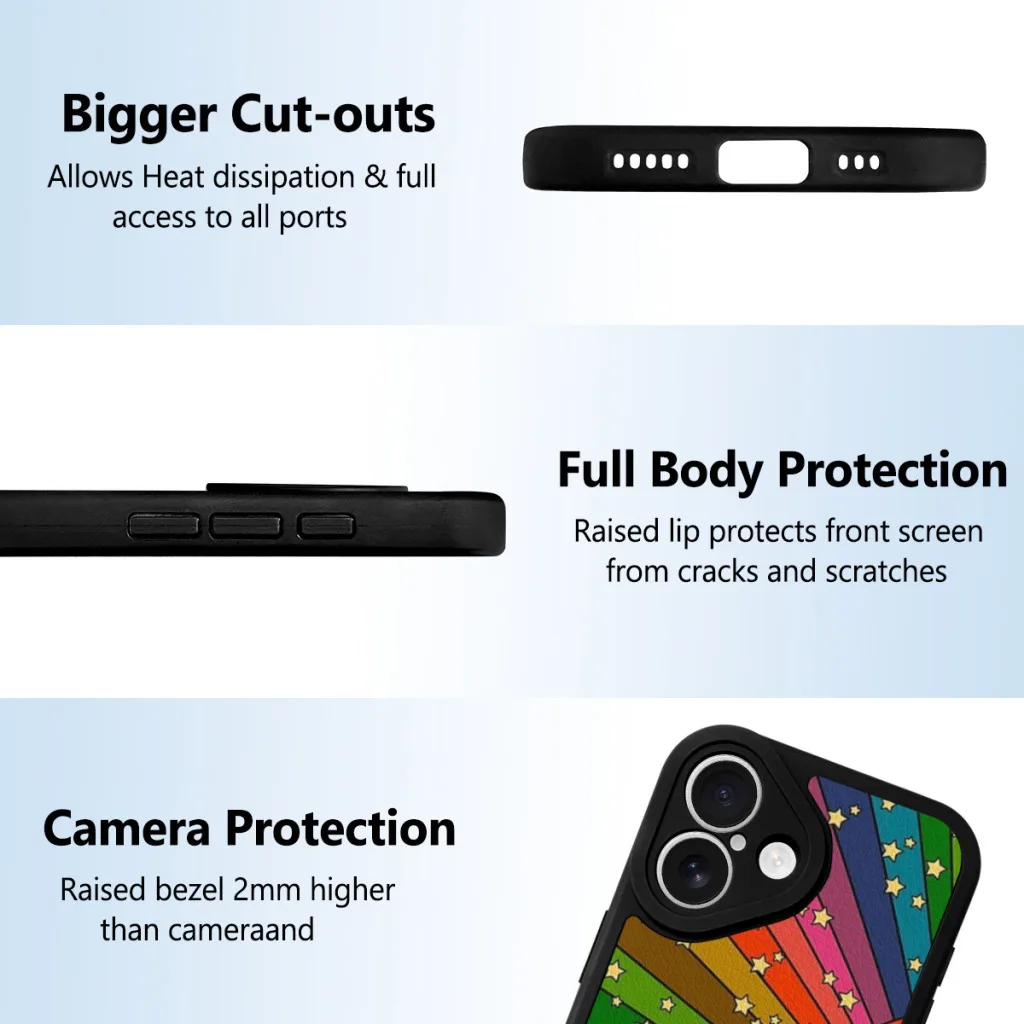 Casing ponsel matahari pelangi 70s, casing kulit silikon untuk iPhone 16 Pro Max