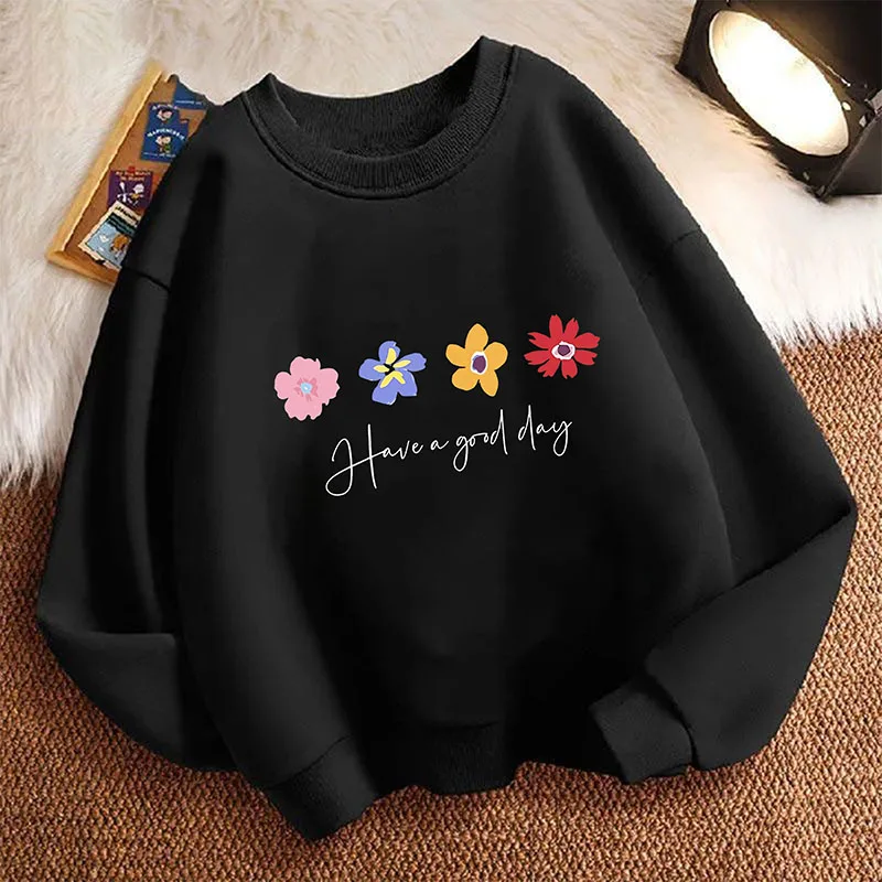 Sudadera con Capucha para Niños, con Estampado Gráfico de Flores y Cuello Redondo, para Primavera, con la Frase 'Have A Good Day'