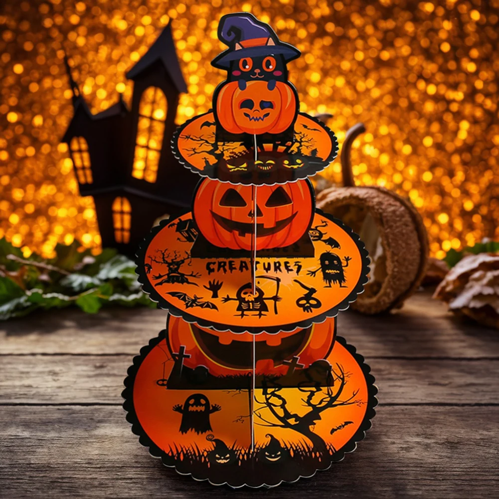 

Трехслойная настольная тарелка для десертов на Хэллоуин, креативная подставка для кексов, картонный поднос для десертов