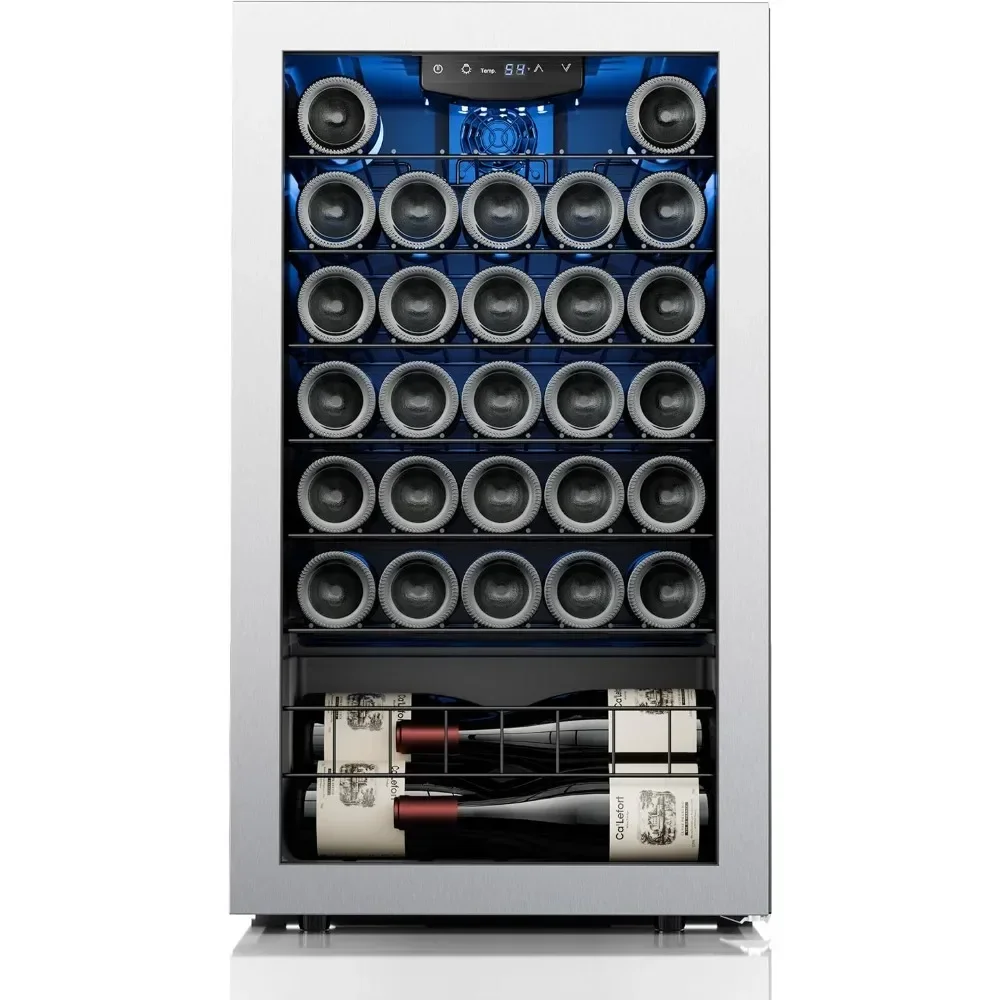 

Wine Cooler Refrigerator, 32 Bottles Wines Cooler with Digital 38-65℉ Temper Control, Wine Fridge Freestanding