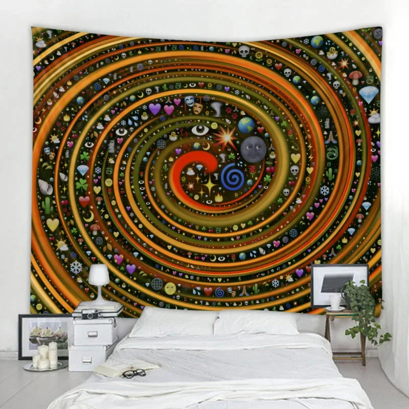 Sun Moon Mandala Tapestry Colorful Spiral Psychedelic Tarot Astrology Witchcraft Wall Hanging Hippie Bohemia Home Decor