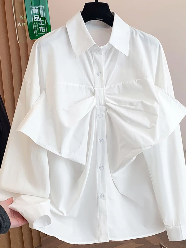 

Женский свободный повседневный топ с длинным рукавом и воротником-бабочкой на одной пуговице, универсальный, весна-осень