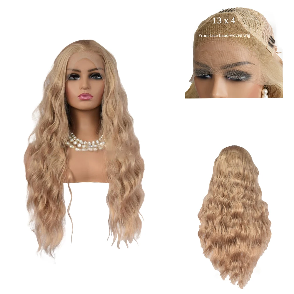 

Clearance Sale: 18-26 Inch Golden Wavy Curly 13x4 Front Lace Synthetic Hair, Suitable For Women'S Daily High-End Hand-Woven Wigs