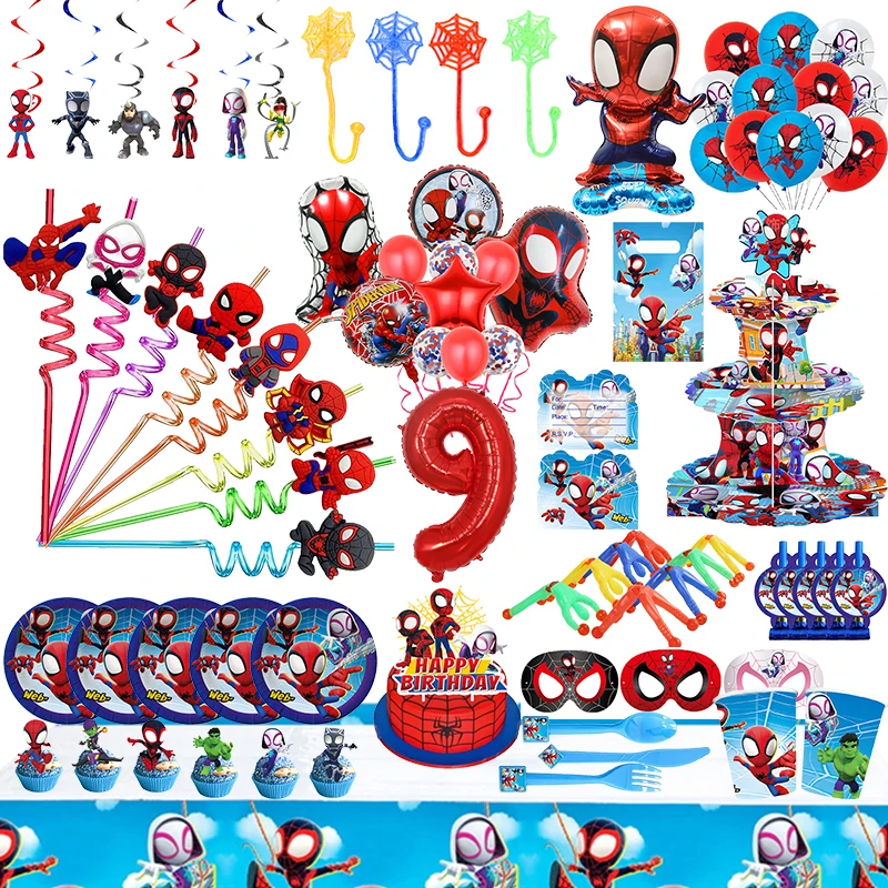 Spiderman Birthday Decoration Spidey And His Amazing Friends Party Supplies Aluminum Foil Balloons For Kids Disposable Tableware