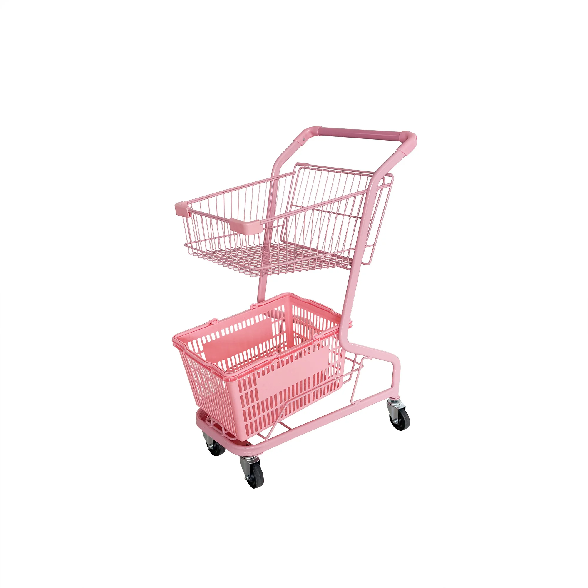 Supermarket shopping cart pet store convenience store bar stall trolley pink double-decker shopping mall trolley
