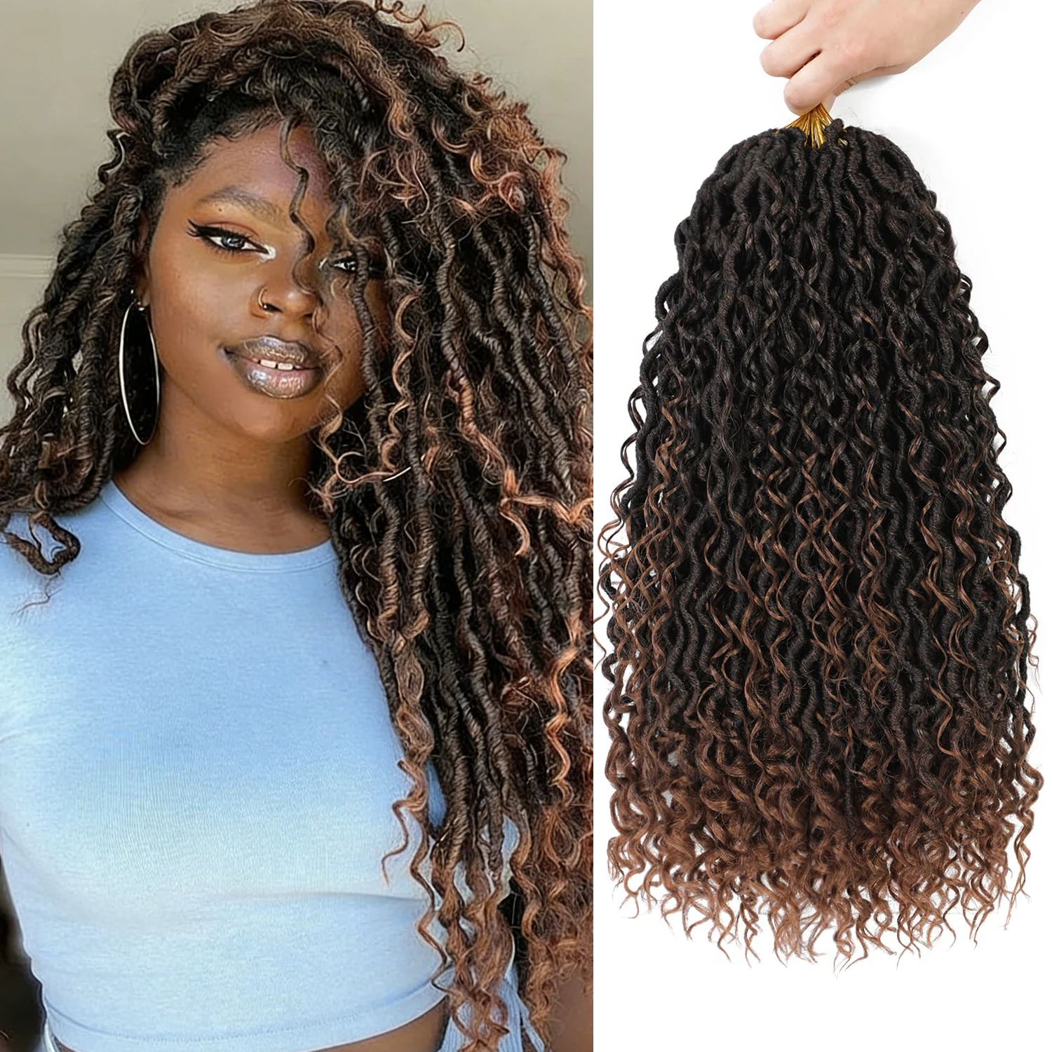 

Волосы Goddess Locs, вязанные крючком, 10/14/18/24 дюйма, искусственные локоны в стиле бохо, вязанные крючком волосы для чернокожих женщин, мягкие локоны с предварительной петлей и синтетикой