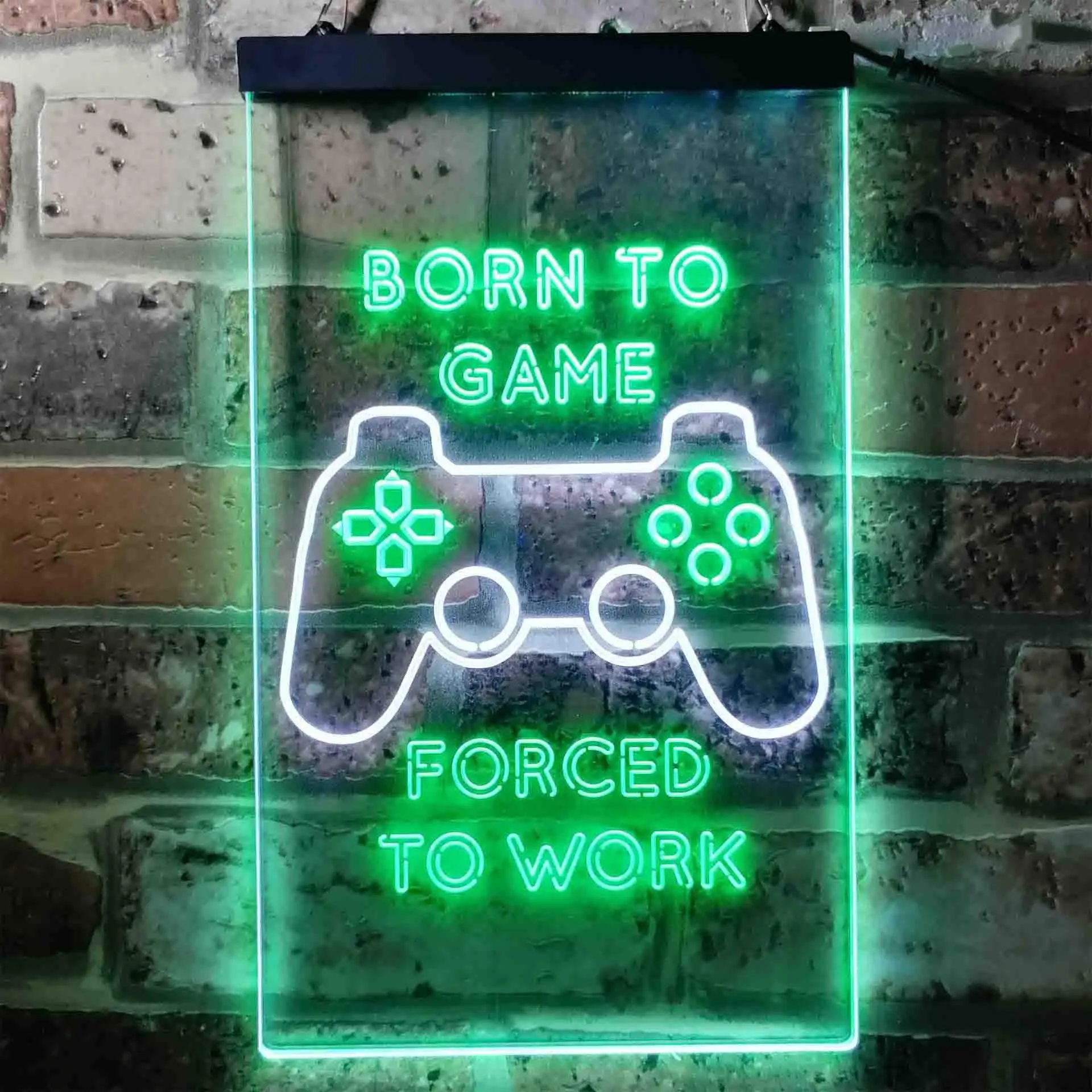BORN TO GAME. FORCED TO WORK, with Controller Dual Color Led Neon Sign st6-i3740
