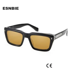 Brand Designer Black Crystal Mens Square Acetate Sunglasses Men Yellow Shades Trending Eyewear Vintage Sun Glasses Gafas De Sol