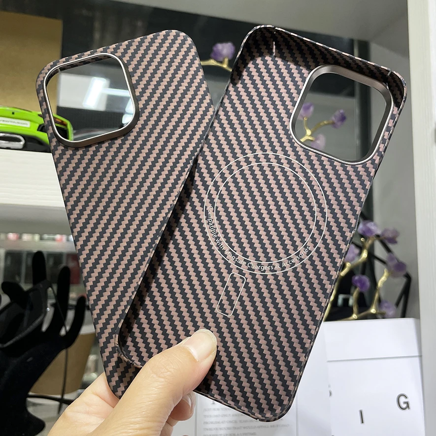 

Real Carbon Fiber For iPhone 14Pro/15 Pro max Case Aramid Fiber Magnetic wireless charging Cover For iPhone 15Pro Max Case coque