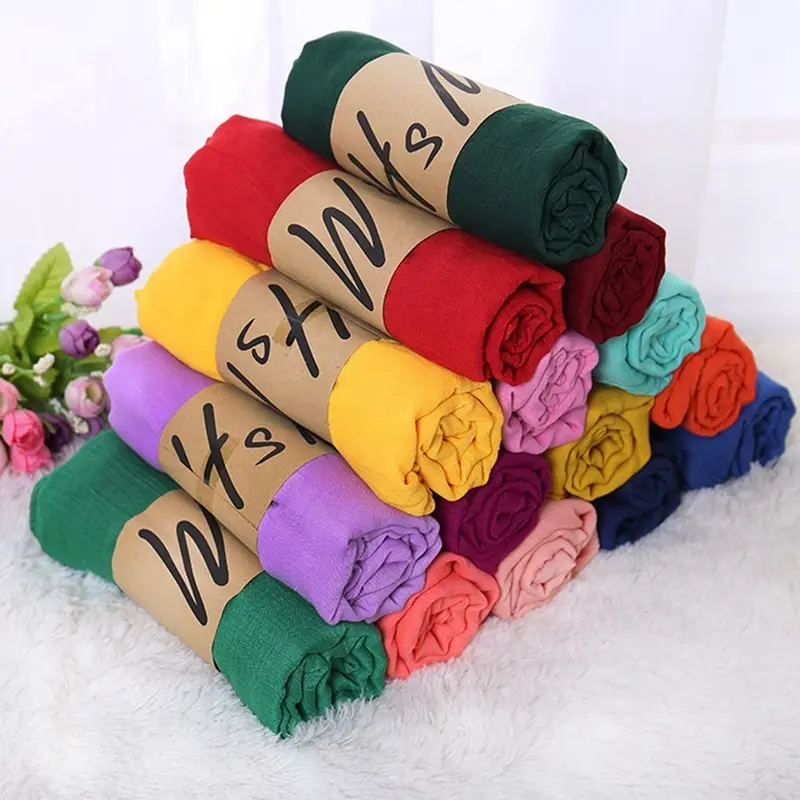 180x50cm Ladies Beautiful Hijabs Scarf Breathable Cotton Hair Cover Scarves Women Turban Head Wraps Muslim Soft Neck Bandana