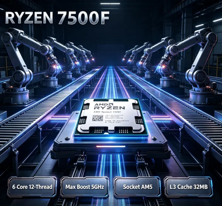 Ryzen5 7500F AMD Desktop Gaming Processor 5NM 3.7GHz Base Clock 6 Core 12 Thread 32MB L3 Cache 65W AM5 DDR5 CPU No Cooler Includ