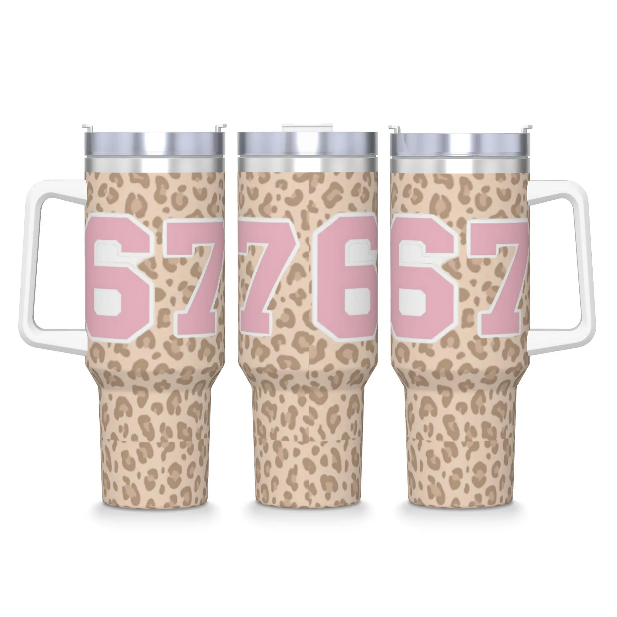 67 Six Seven Meme Leopard Stainless Steel Tumbler Driving Coffee Mug With Straws and Lid 40oz Car Mugs Cold and Hot Water Bottle