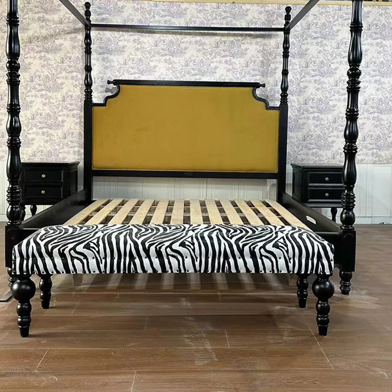 American retro solid wood bed French princess bed pillar bed villa wedding