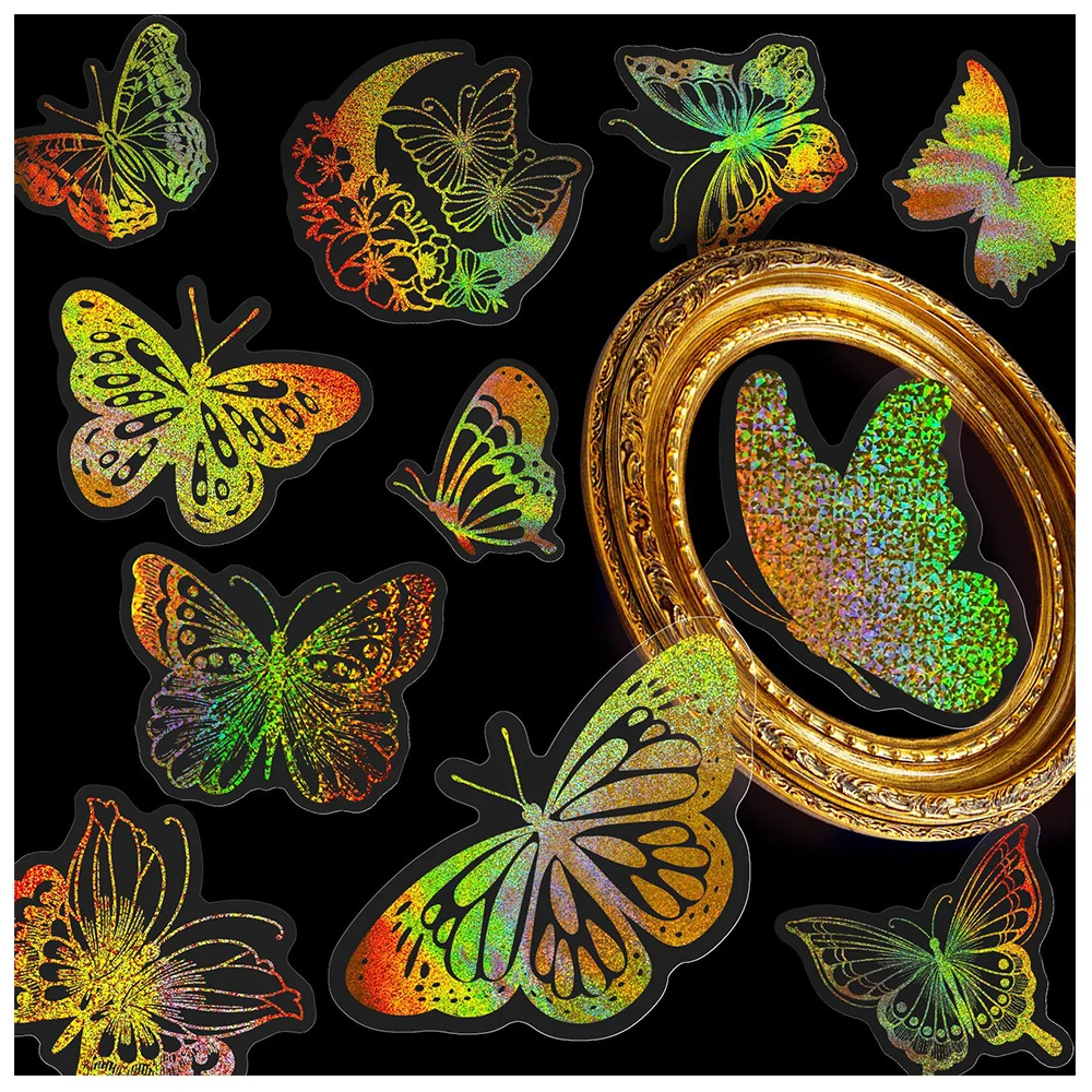 

10/30/50/100pcs PET Gold Butterflies Laser Stickers for Window Scrapbooking Guitar Stationery Cool Decals Sticker Toy Decorative