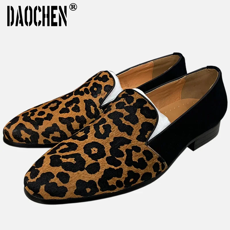 Luxury Men's Loafers Suede Mixed Leopard Shoes Casual Dress Man Shoe Wedding Party Banquet Genuine Leather Shoes For Men