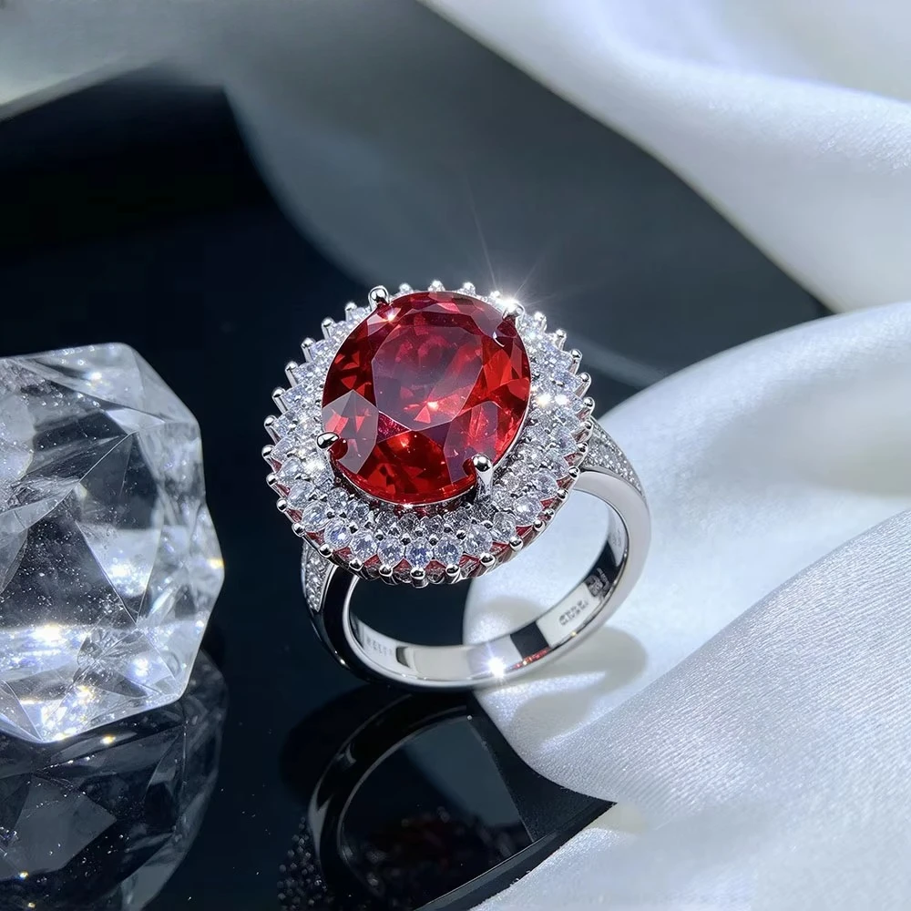 A luxurious 925 silver high-end blue sapphire ring, with a large carat size design extremely magnificent and versatile in style.