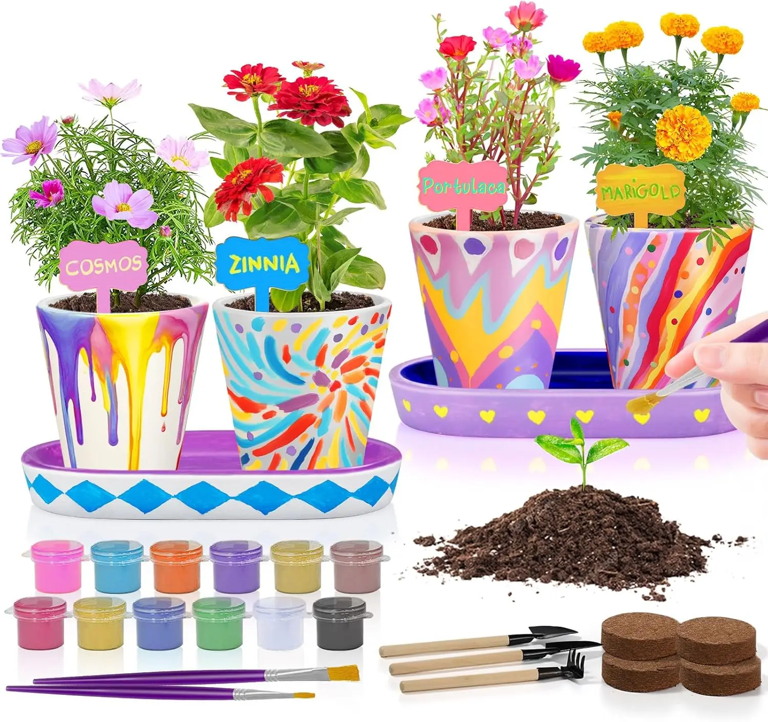 

4 Set Paint & Plant Flower Gardening Kit - Arts Crafts for Kids Ages 8-12, Birthday Easter Gifts Boys Girls