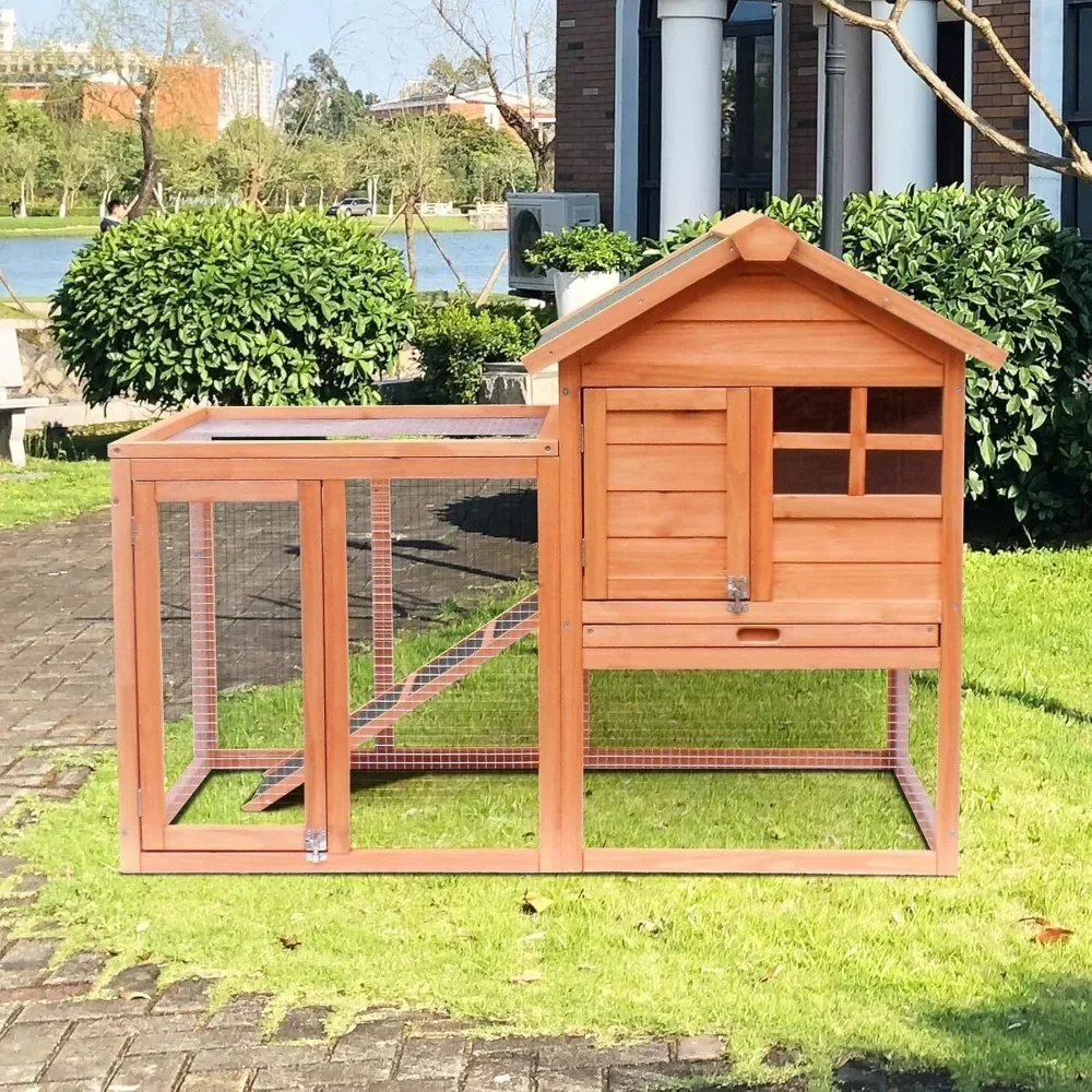 

48" L 2 Levels Outdoor Rabbit Hutch, Weatherproof Hutch Wooden Rabbit House Cage&Habitats with Ramp, Pull-Out Tray, Asphalt Roof