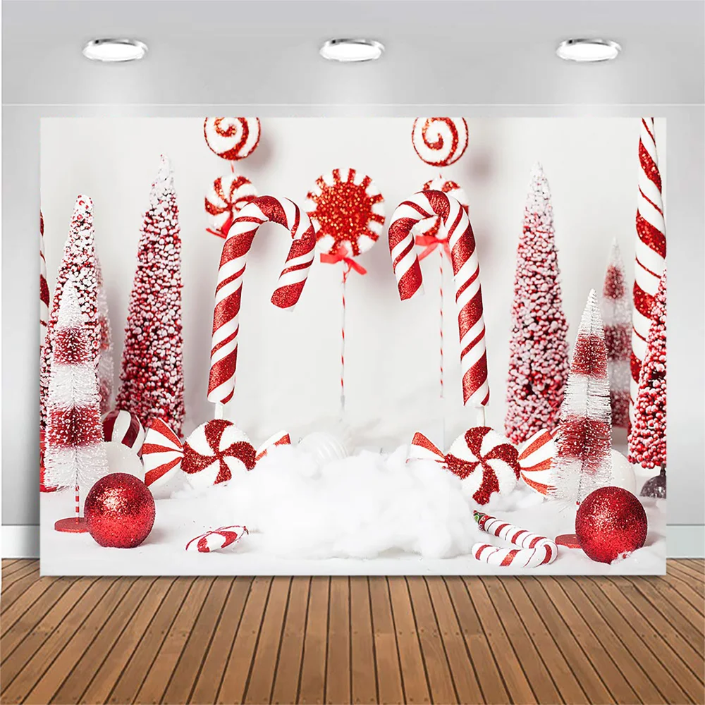 Red Christmas Tree Backdrop Candy Cane Newborn Photography Props Child Birthday Photo Background Cake Smash Backdrops Photocall