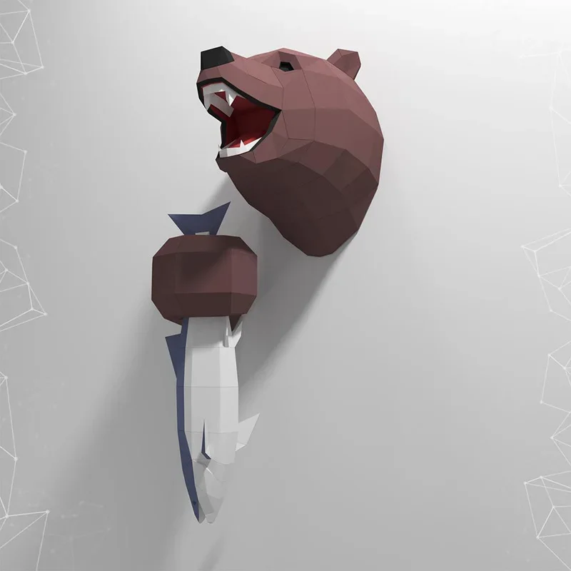 Brown Bear Catching Fish Animal Wall Decor Paper Model Home Art Decoration,3D Papercraft,DIY Handmade Adult Craft Toy RTY258